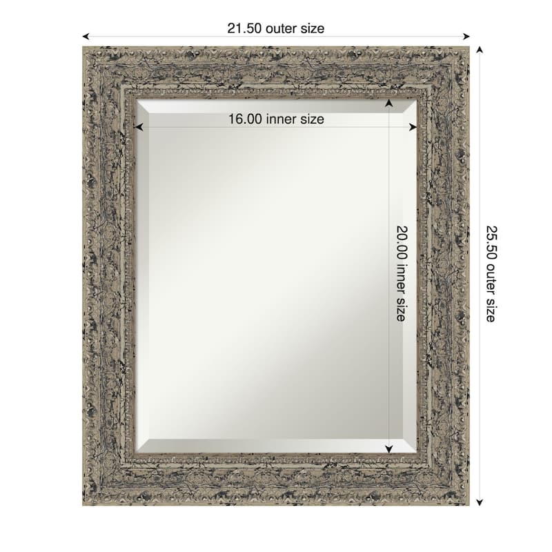 Attic Aged Beveled Wood Framed Bathroom Vanity Wall Mirror - 22 x 26 in - Attic Aged Silver