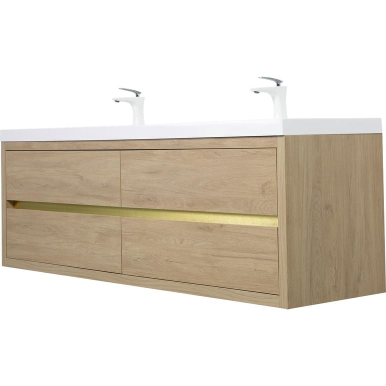 ABRUZZO 60" Floating Bathroom Vanity Double Sink with Stone Resin Top Four Soft Close Drawers