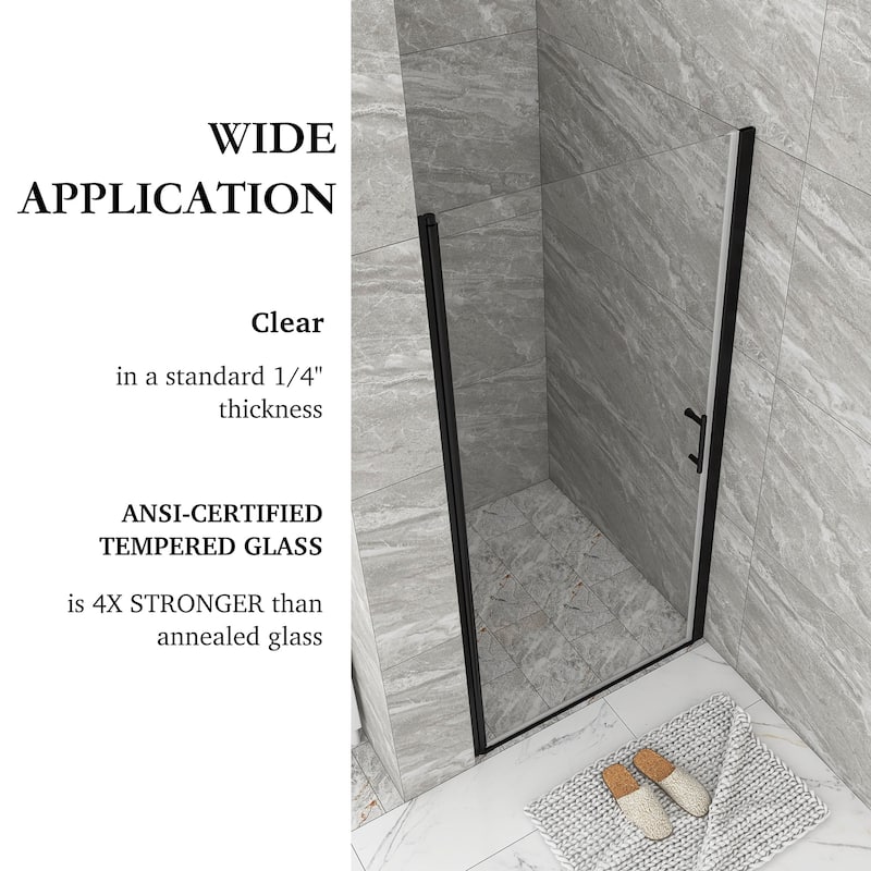 30/32/34/36 Inch Semi-Frameless Pivot Shower Door with Clear Tempered Glass