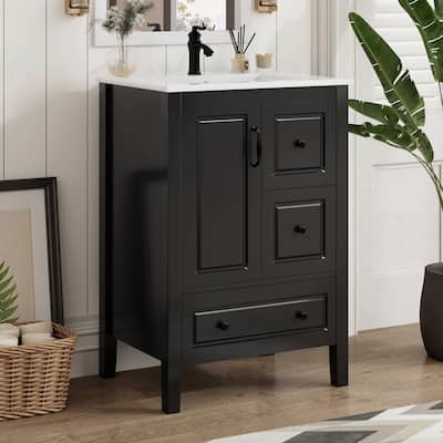 24-Inch Bathroom Vanity with Sink, One Cabinet with Soft-Closing Door, 3 Soft-Closing Drawers