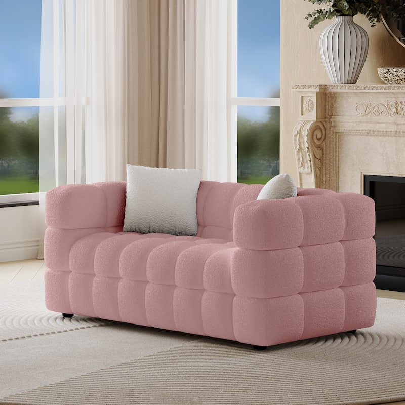 Wayna Modern Style Sofa, Sherpa Thick Cushion Double Loveseat - N/A
