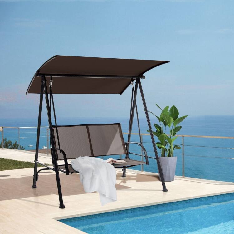 2-Seat Outdoor Canopy Swing with Comfortable Fabric Seat and Heavy-duty Metal Frame - 58" x 45" x 70"