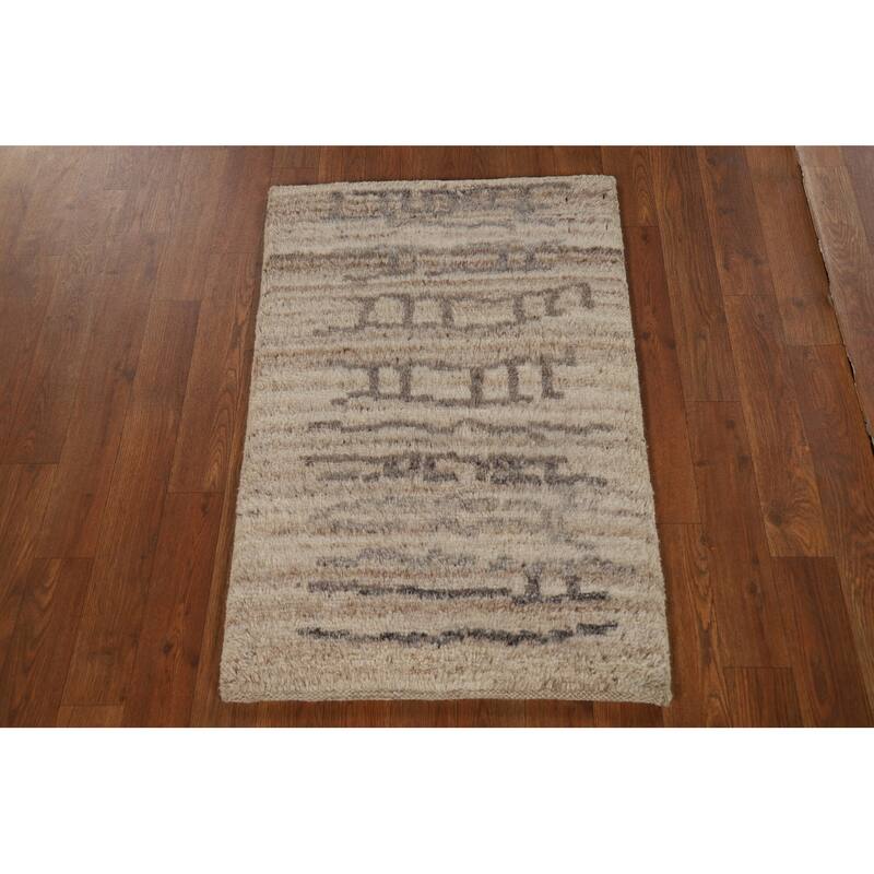 Earth Tone Moroccan Oriental Accent Rug Handmade Wool Carpet - 2'0"x 3'0"