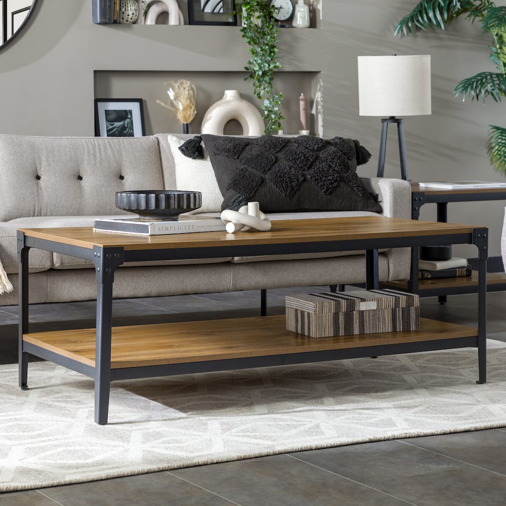 Walker Edison Witten 46-inch Angle Iron Coffee Table - Barnwood
