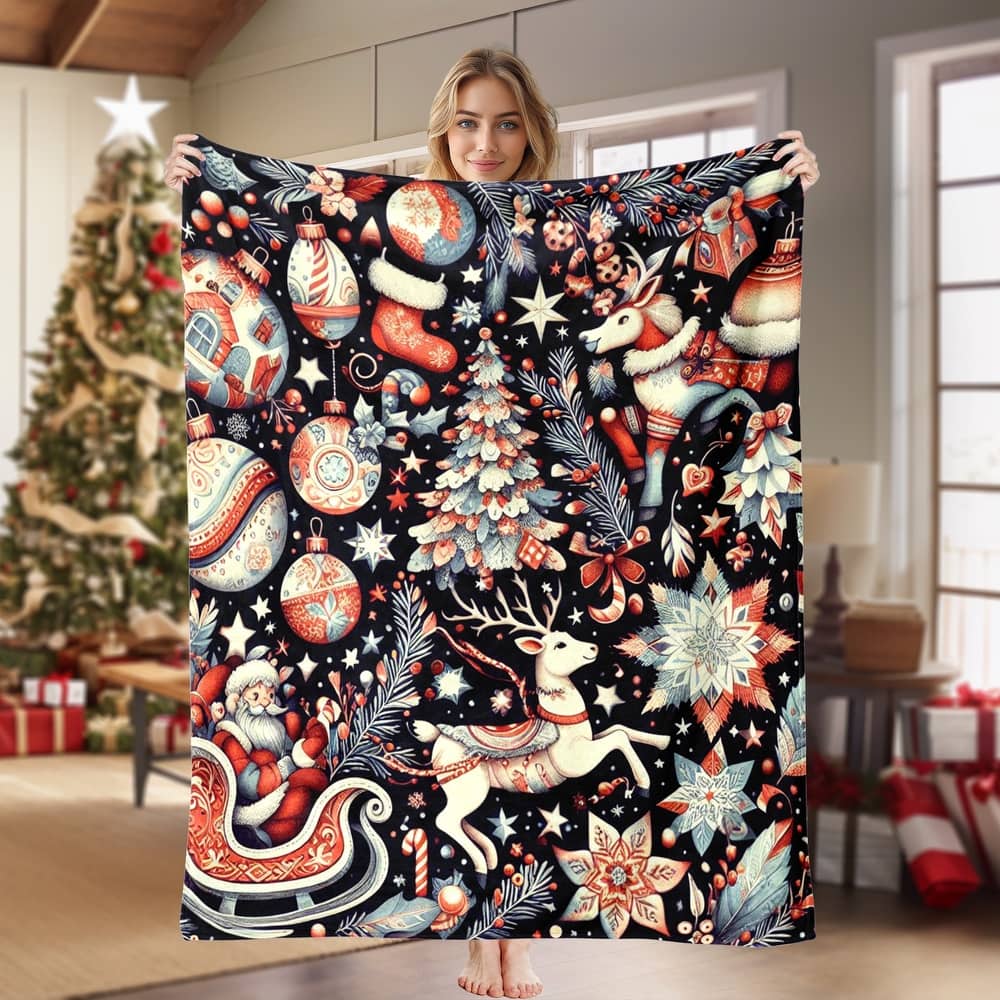 Christmas Throw Blanket Holiday Xmas Gift Fleece Blanket