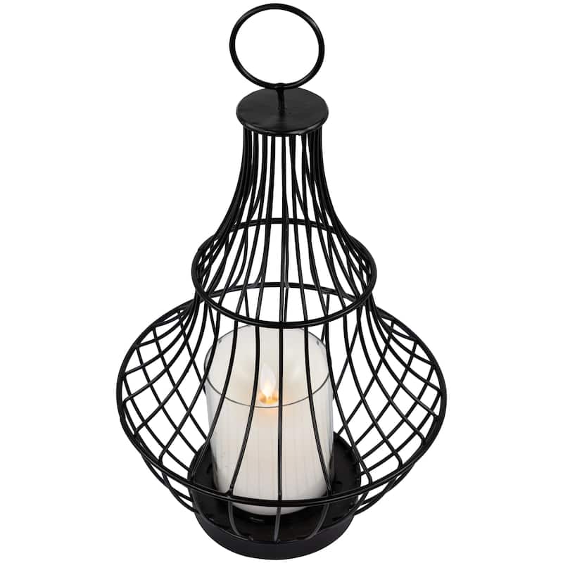 Metal Cage Hurricane Pillar Candle Holder - 14" - Black