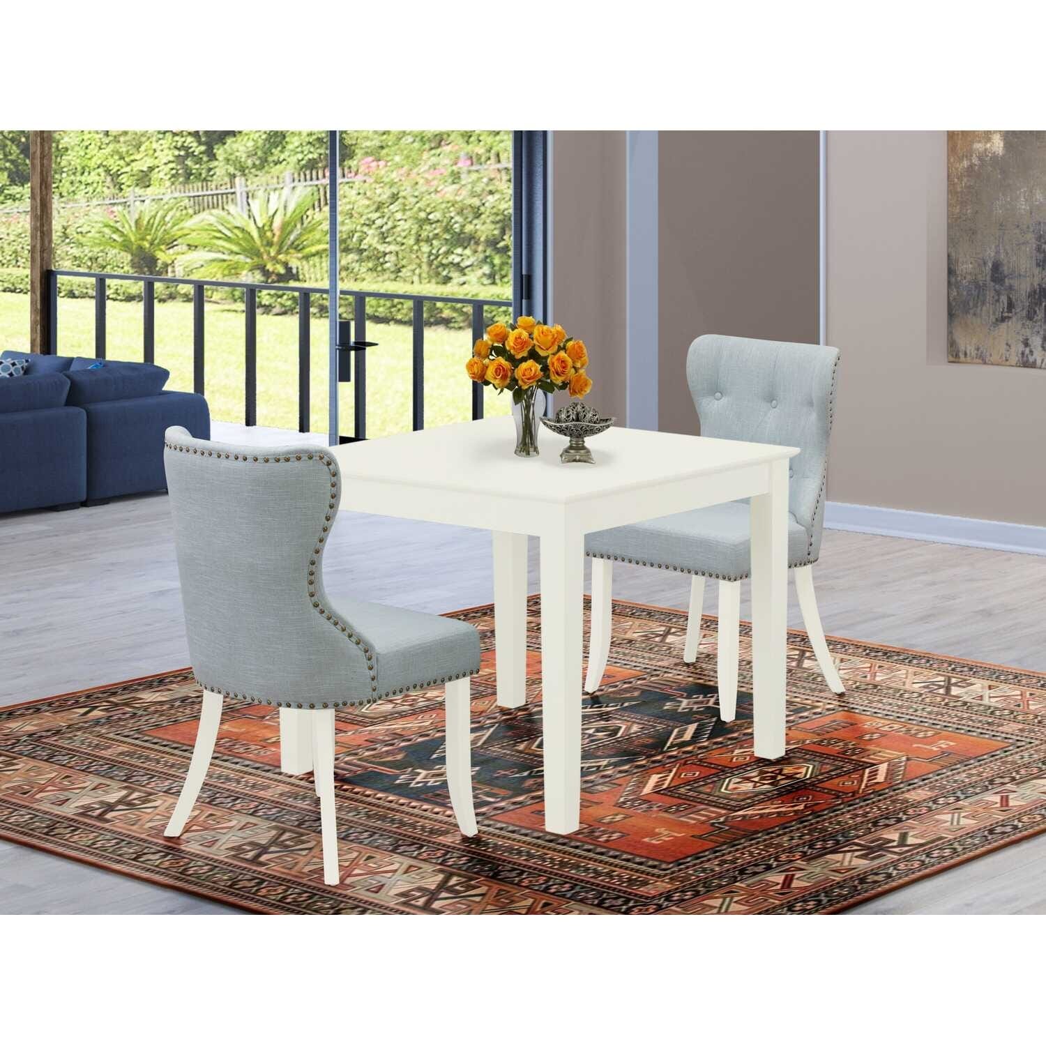 HomeStock 3-Pc Linen White Finish Solid Wood Top Dining Table Set