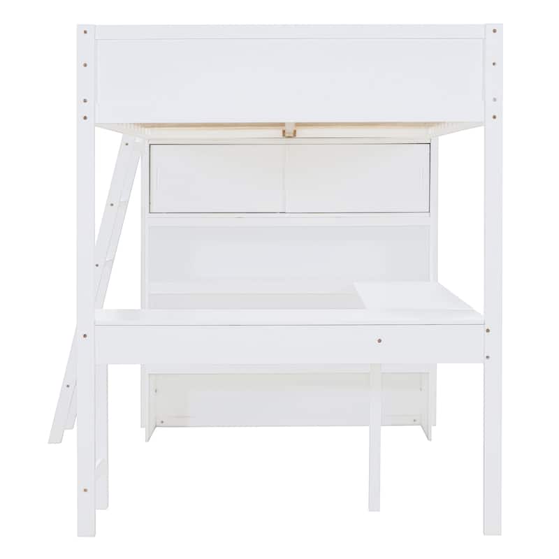 Full Loft Bed with Integrated Desk and Storage Shelves - Ideal for Compact Spaces