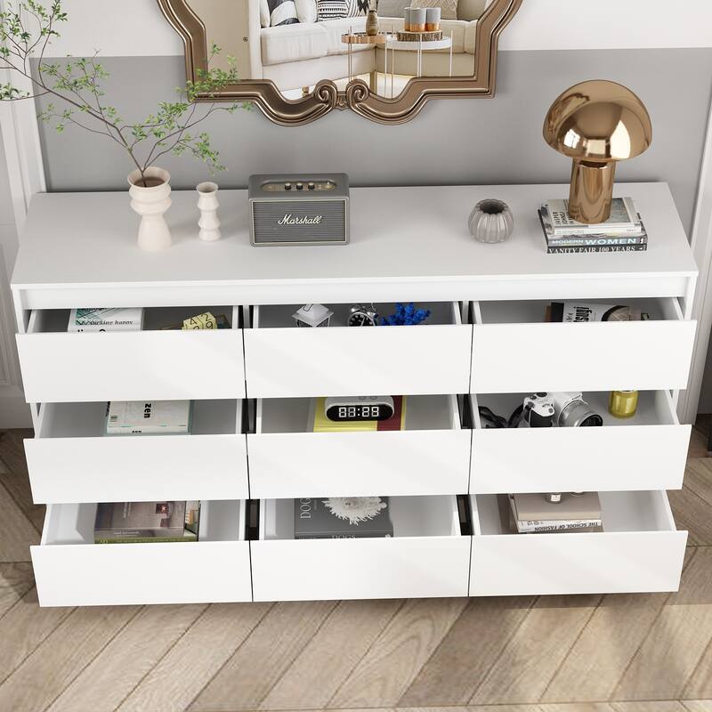 Timechee Grooved Handle Wood Dresser Bedroom Storage Drawer Organizer
