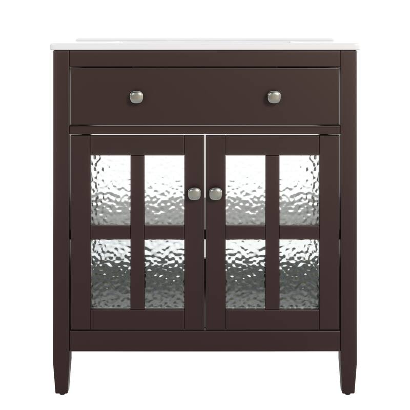 30" Bathroom Vanity with Ceramic Sink - Dark Brown