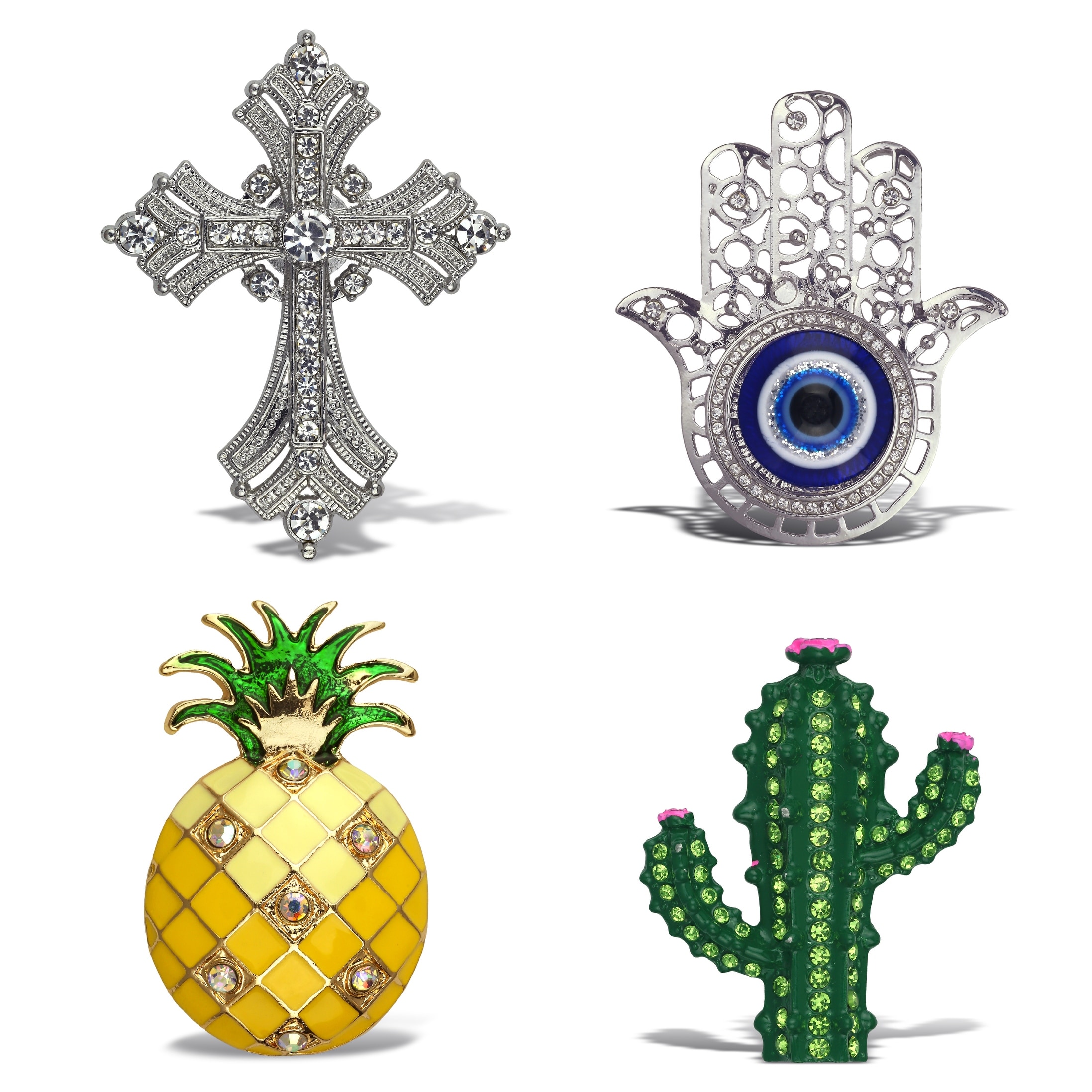 Aqua79 Sparkling Refrigerator Magnet Set Mix with Rhinestone - 4 Pcs - 2 inches