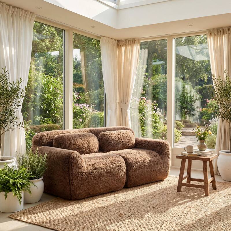 Homy Casa Chocolate Plush Fabric Non-Slip Modular Floor Sofa Sectional