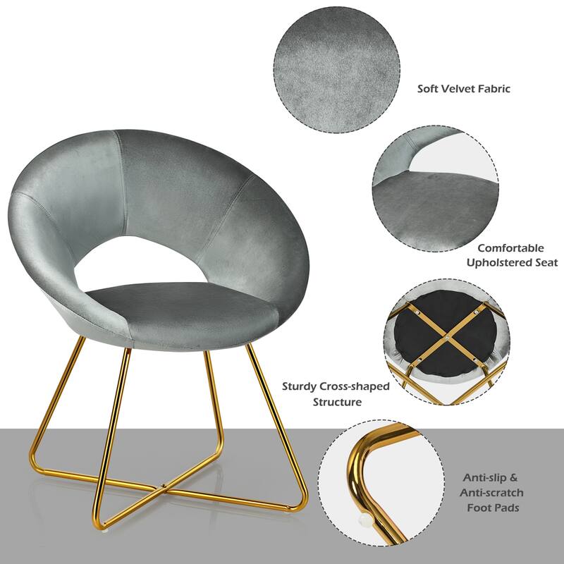 Gymax Accent Velvet Chair Dining Arm Chair Make-up Stool w/Golden - See Details