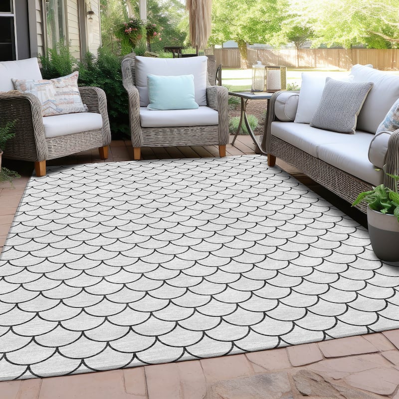 Machine Washable Indoor/ Outdoor Chantille Modern Geo Rug - White - 10' x 14'