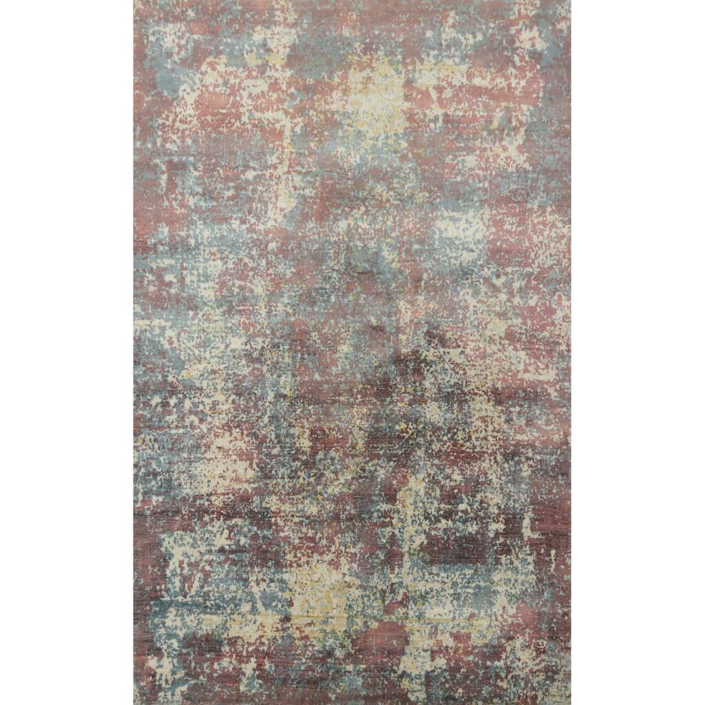 Hand-knotted Modern Silk Multi-Colored Abstract Oriental Area Rug - 7' 10'' X 4' 10''
