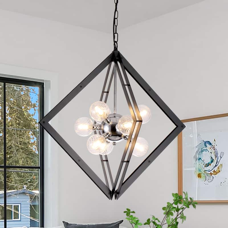Modern Black Sputnik Chandelier with Clear Glass Shades for Dining Room - Dia.24.8-in - Dia.24.8-in