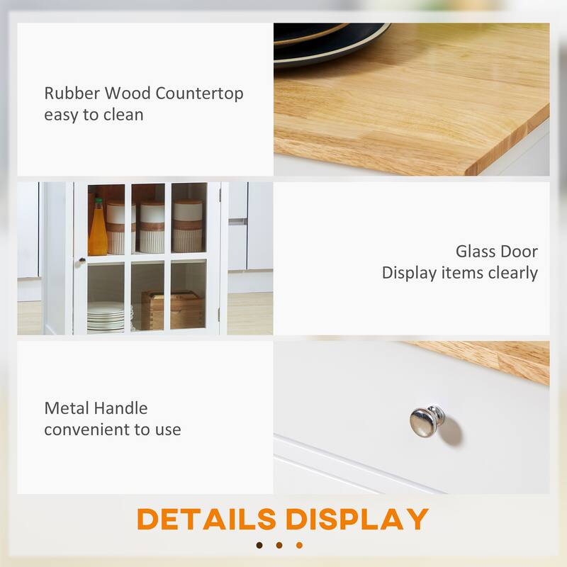 27" Rolling Kitchen Island Cart with Drawer and Glass Door Cabinet - White