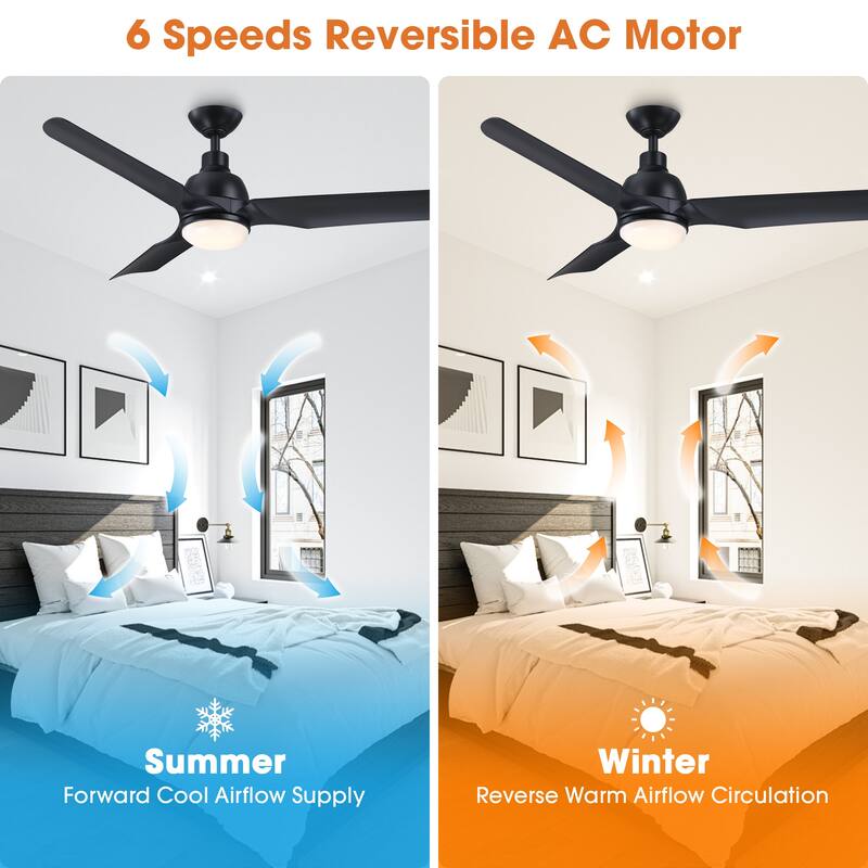 52" Black ABS 3-Blade Modern Dimmable LED Ceiling Fan with Remote