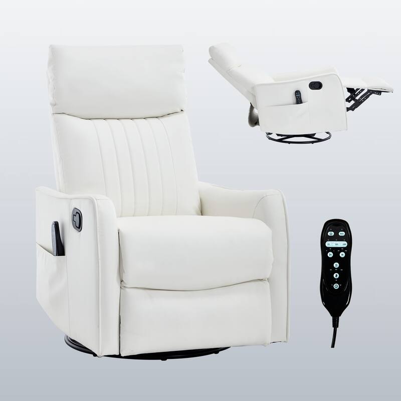 Heat Massage Manual Recliner Chair with Rocker and Swivel in Faux Leather for Living Room