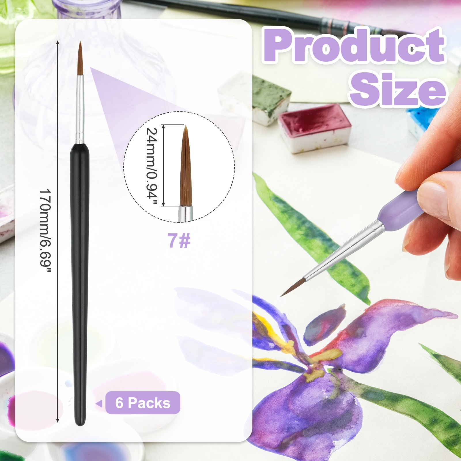 Miniature Detail Paint Brushes, 5mm Fine Tip Paint Brushes(Green, Pack of 6)