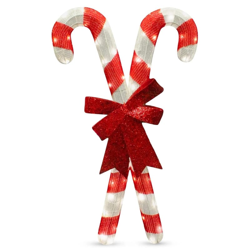 2.78 ft. Tall White & Red Tensil Candy Canes LED Yard Lights - White and Red