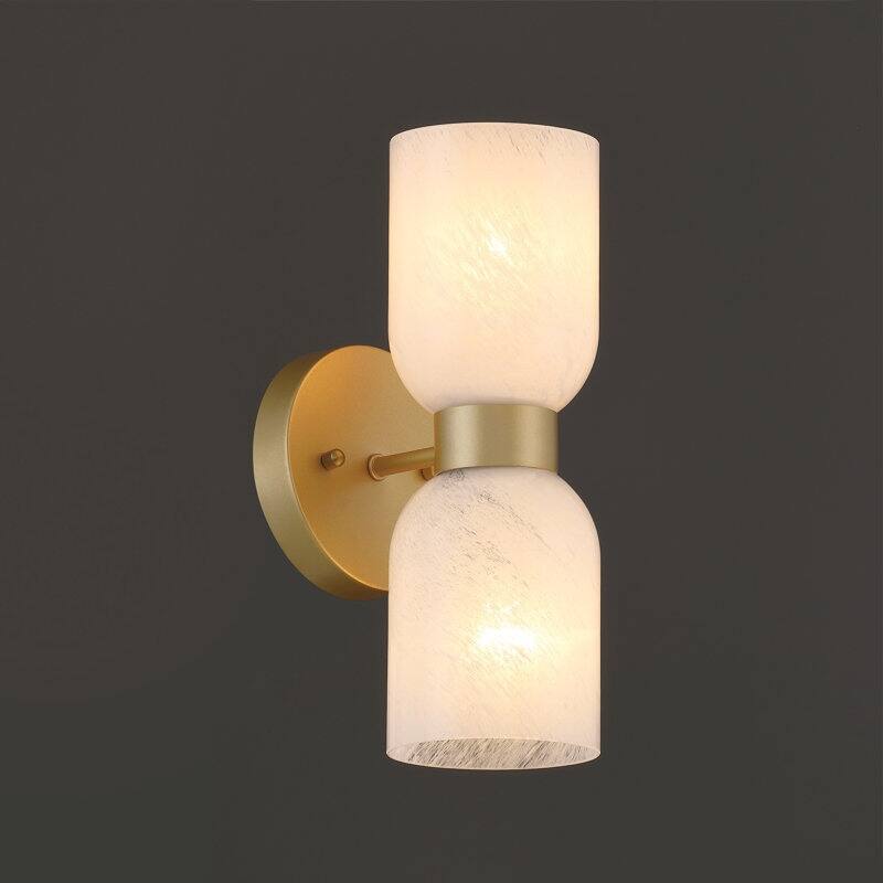 Shuman 2-light Mid-century Modern White Gold Wall Sconce with UL