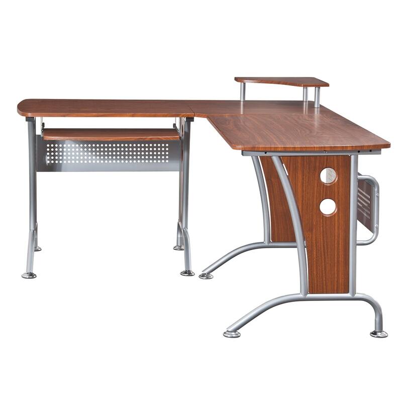 67" Brown and Gray Durable L-Shaped Computer Desk