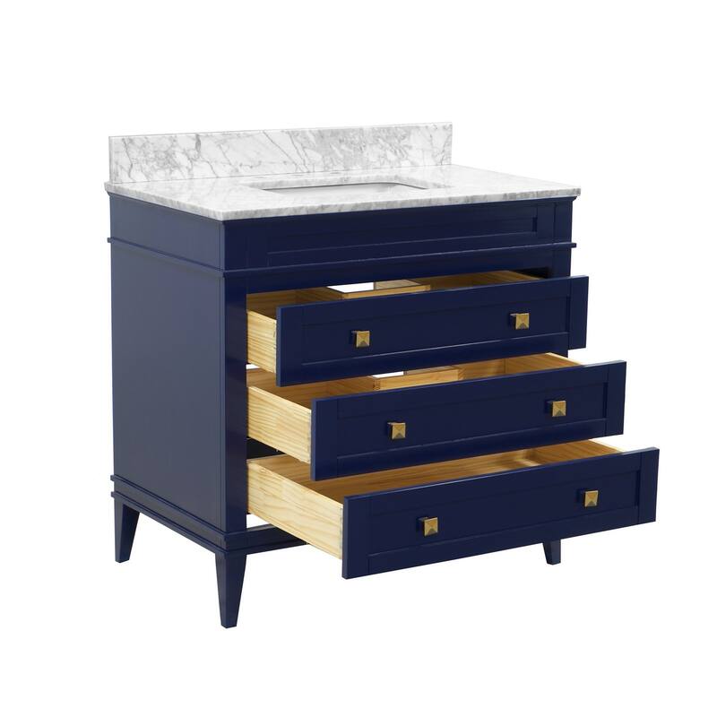 KitchenBathCollection Eleanor 36" Bathroom Vanity with Carrara Marble Top