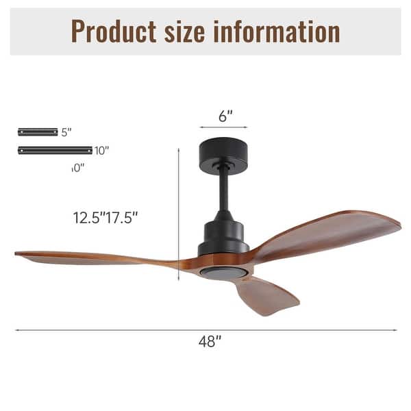 dimension image slide 1 of 29, Sofucor 42"/48"/ 52"/60"Noiseless Walnut Wood Ceiling Fan with Remote Control, Integrated Light Optional