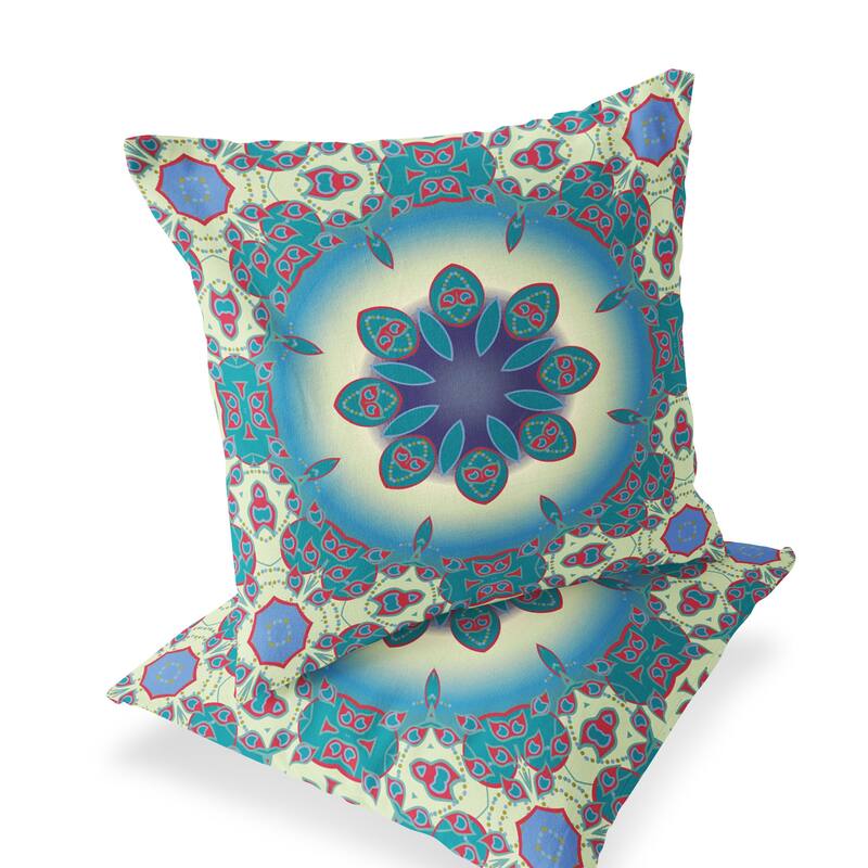 HomeRoots Set of Two 16" X 16" Green and Yellow Blown Seam Floral Indoor Outdoor Throw Pillow - 16.00' X '16.00' X '5.00