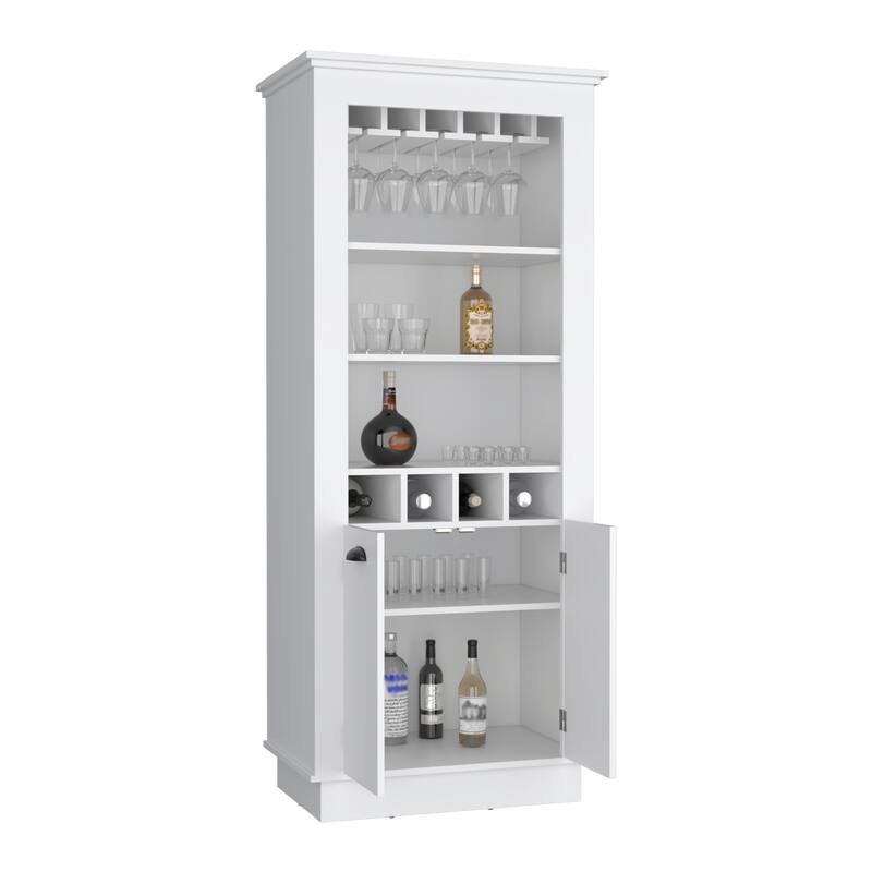 Lafayette Bar Cabinet with 4-Bottle Rack, Upper Glass Holder and Dual Door Design