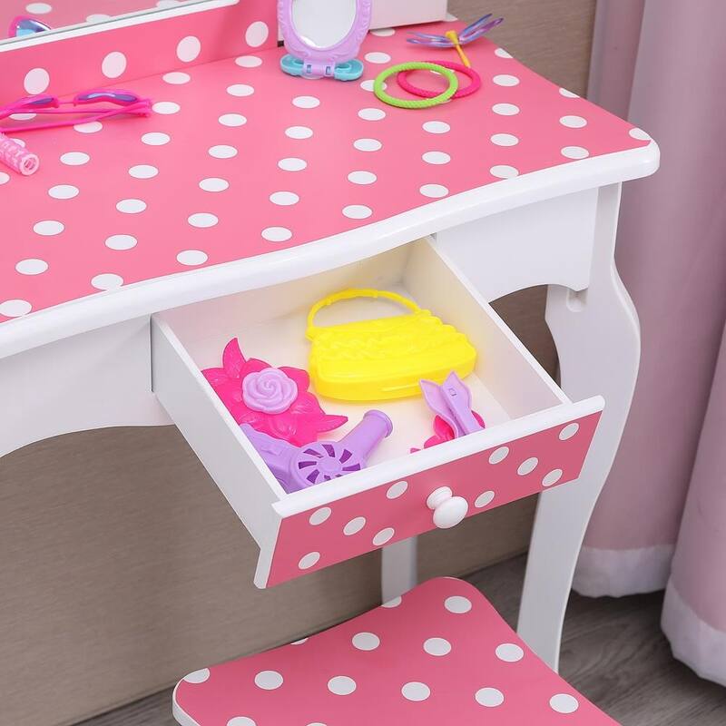 Kids Vanity Table and Stool Set with 3 Mirrors Pretend Play Princess
