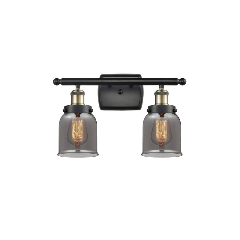 Innovations Lighting Ballston Urban Bell - 2 Light 16" Bath Vanity Light - Black Antique Brass/Light Smoke