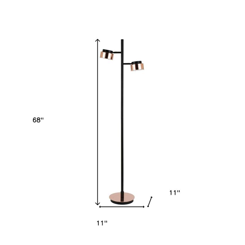 Black Metal Tree Floor Lamp with Copper Bell Shades and Smart Enabled - 11” x 11” x 68” (D x W x H)