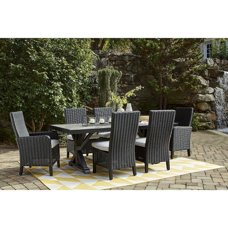 Signature Design by Ashley Beachcroft Black/Light Gray 7-Piece Outdoor Dining Package - 84.25" W x 42.25" D x 29.25" H