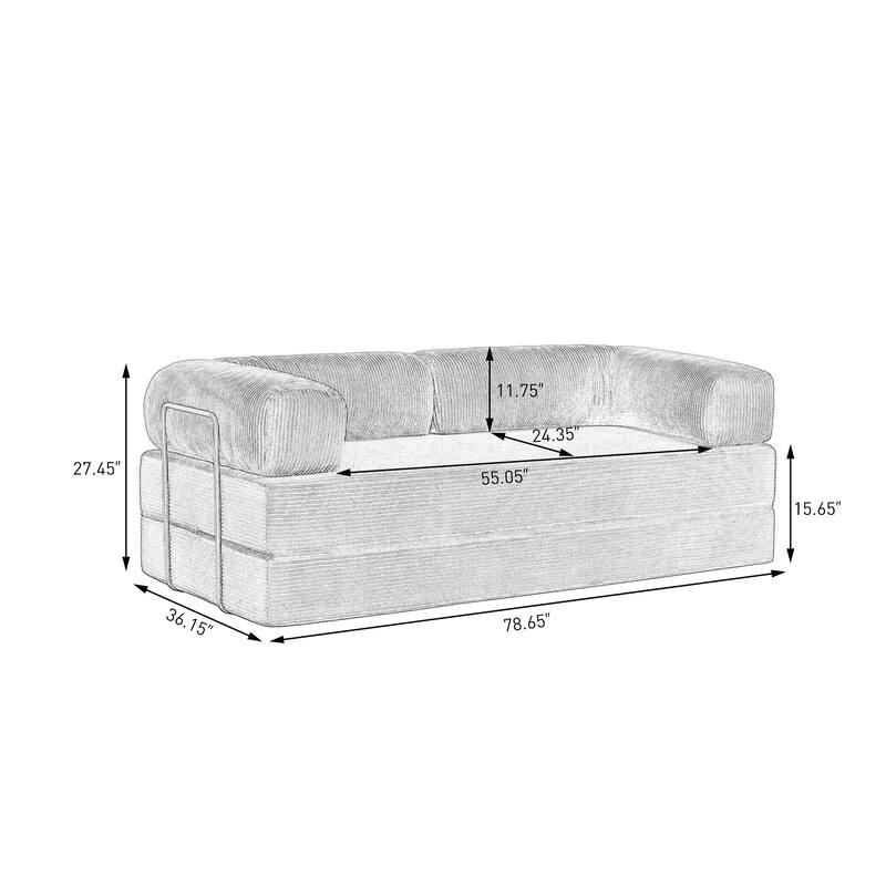 Set of 2 Corduroy Fully Compressed Convertible Sleeper Sofa with Metal Frame