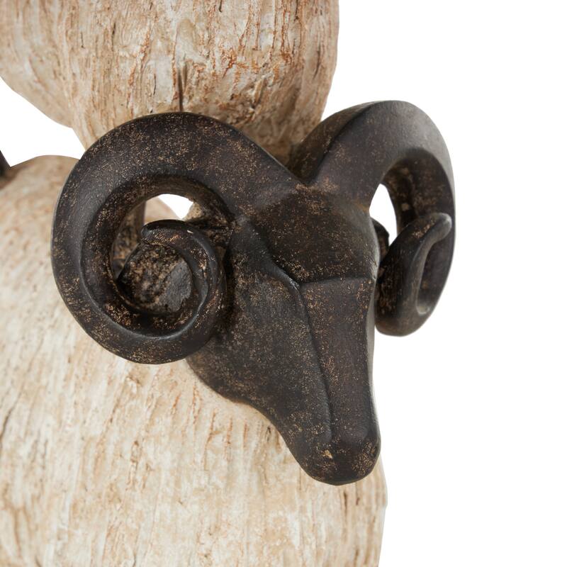 Cream Polystone Stacked Sheep Decorative Sculpture with Black Accents