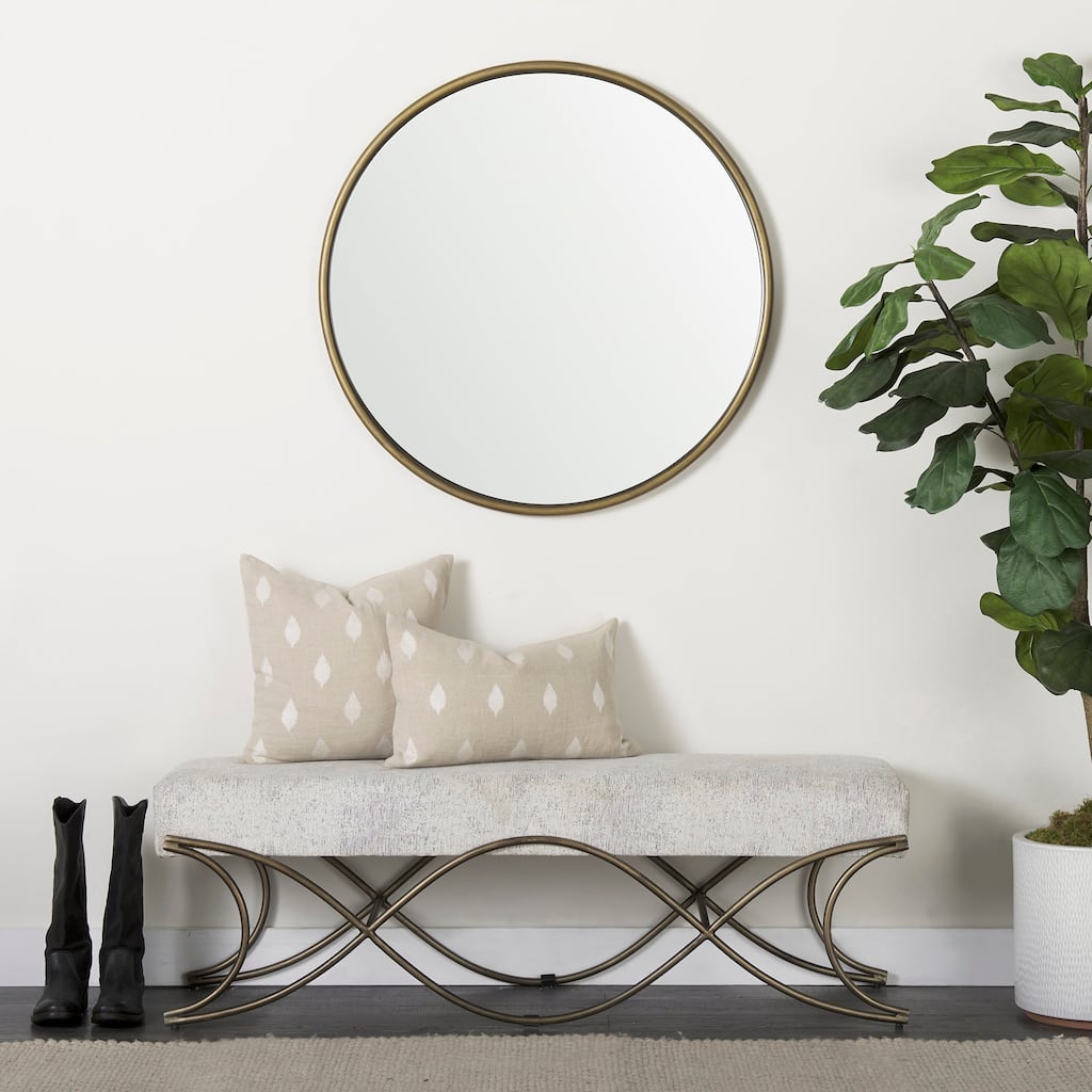 Ayla Gray Fabric Seat w/ Dark Nickel Metal Frame Bench