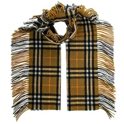 Burberry Cashmere Check Fringe Scarf