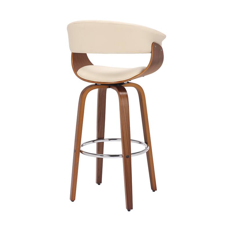 Faux Leather Swivel Counter Bar Chair with Wood Frame and Footrest