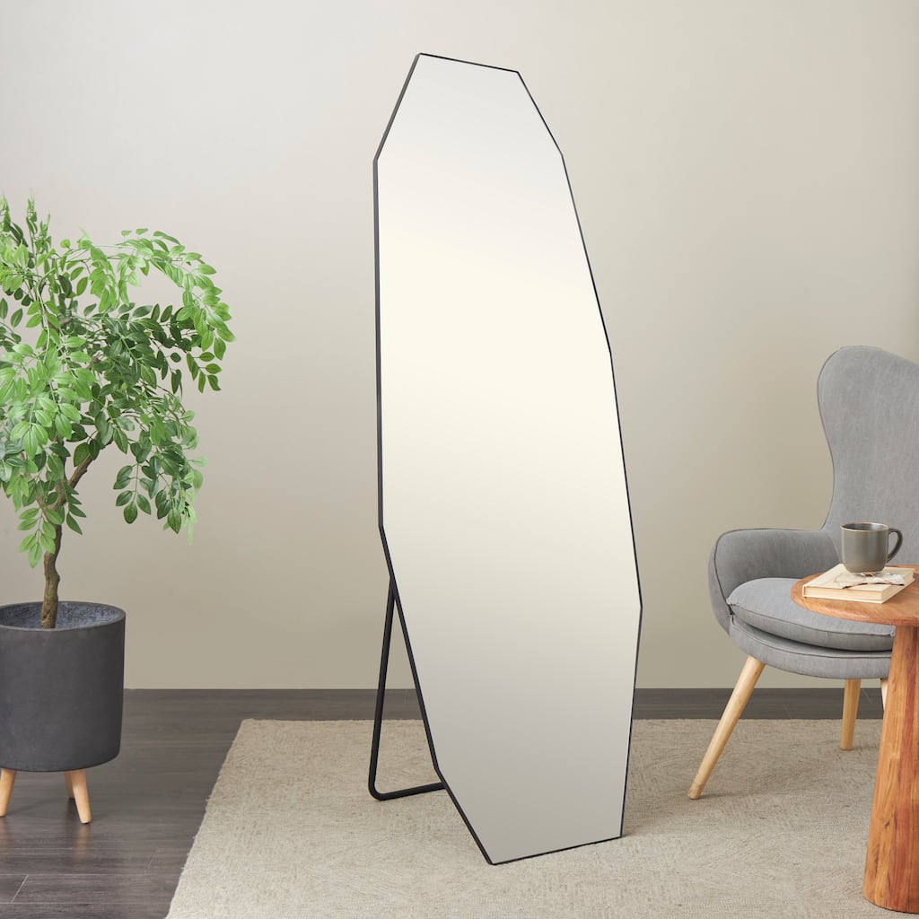Black Metal Foldable Freestanding Minimalistic Decagon Geometric Room Floor Mirror