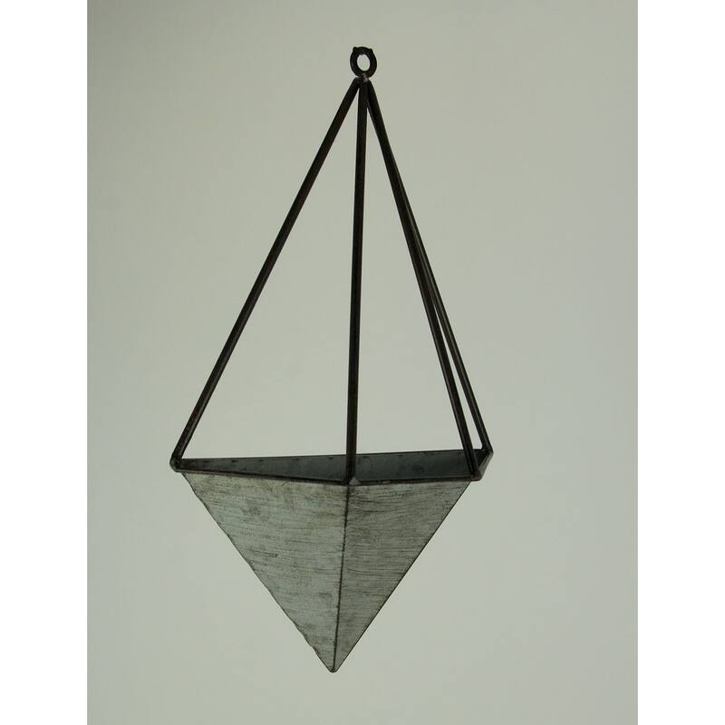 Galvanized Metal Diamond Shaped Angular Hanging Planters Set Of 2 - 19.5 X 12 X 4.75 inches
