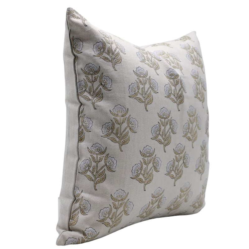 Fabdivine 12x20 Handmade Pure Linen Cushion Cover Floral Mustard Ideal for Sofa, Floral Block Print, Accent Décor, Bagru Buti
