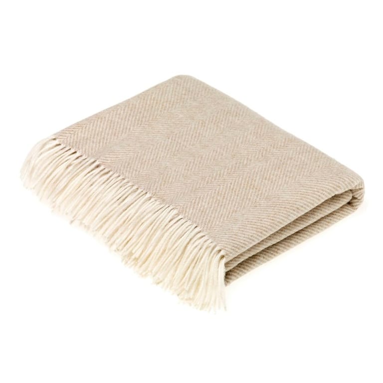 Merino Lambswool Throw Blanket - Herringbone Pattern, Made in England