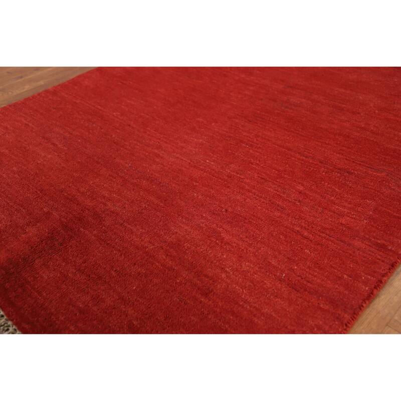 Contemporary Red Gabbeh Oriental Foyer Rug Handmade Wool Carpet - 3'4"x 4'10"