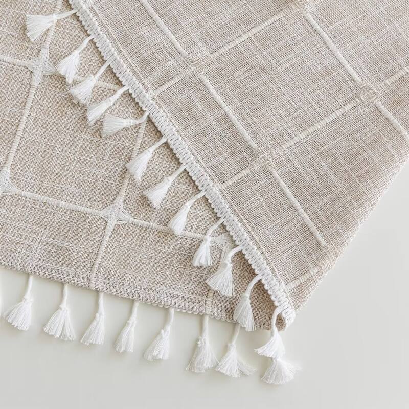 No Hook Geometric Tassels Shower Curtain with Snap-in Liner