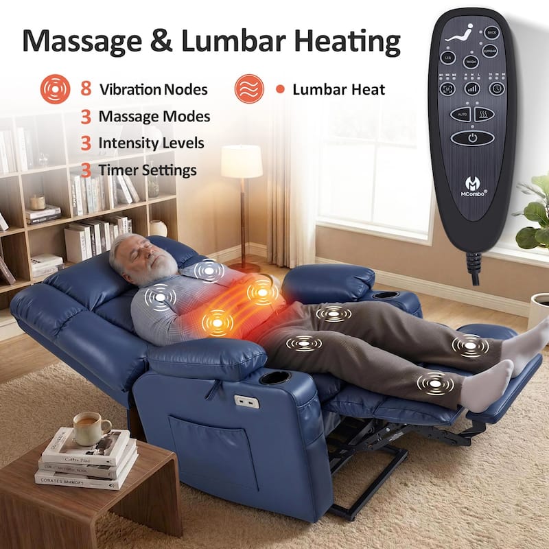 MCombo Dual Motor Power Lift Recliner Chair with Massage and Heat for Big People, Faux Leather R7891 (Large-Wide)
