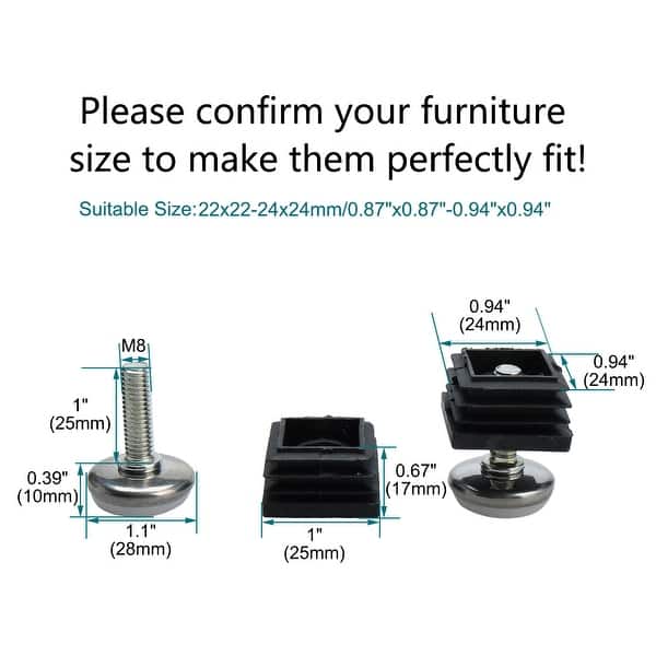 uxcell Leveling Feet 25 x 25mm Square Tube Inserts Kit Furniture Glide Adjustable Leveler for Table Desk Leg 4 Sets 