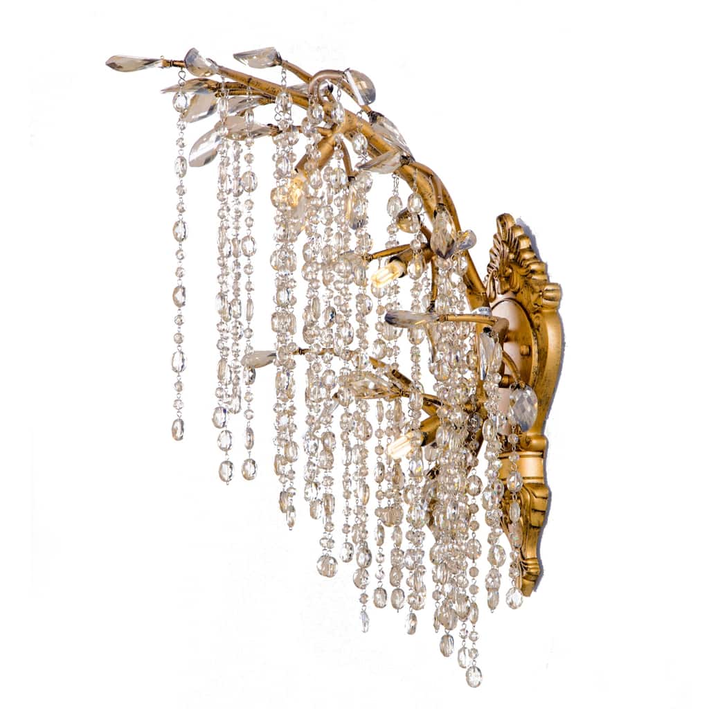 3 Light Gold Metal Branch Wall Sconce with Crystal Accents