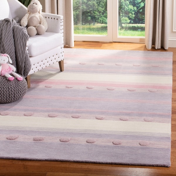 slide 2 of 36, SAFAVIEH Handmade Kids Sandugash Wool Rug 3' x 5' - Light Purple/Ivory - Rectangle